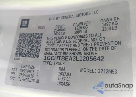 2020 Chevrolet Colorado 4Wd Long Box Wt from USA, damaged, VIN 1GCHTBEA3L1205642